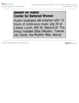 1986-07-20  Benefit for Austin Center for bathered woman at liberty Lunch-Austin-TX