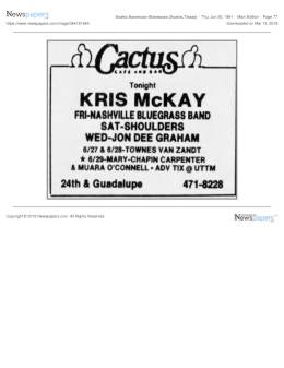 1991-06-27 and 28 Cactus Cafe-Austin Tx